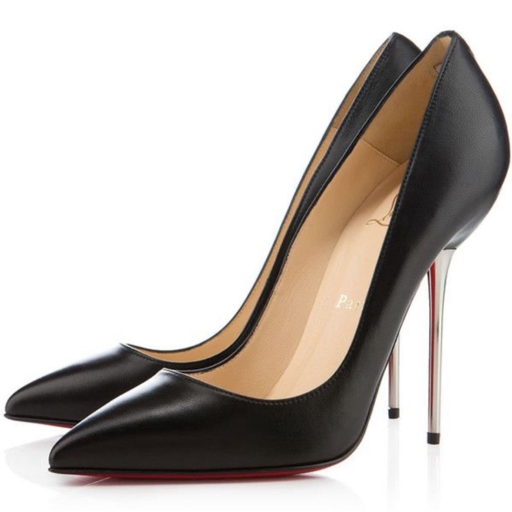 Christian Louboutin Lipsinka 120 Black Leather
Pointed Toe Metal Heels Pumps 38